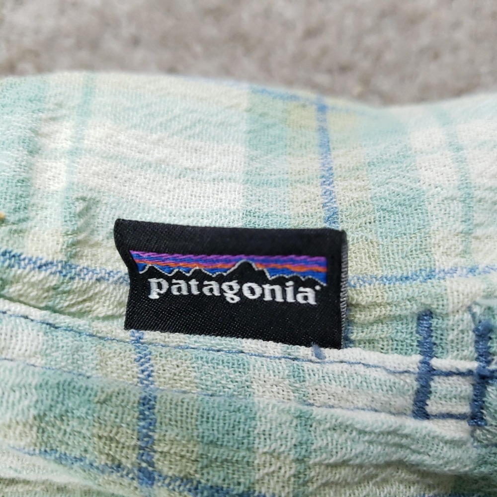 Patagonia Shirt Mens Medium Green Plaid Short Sleeve Organic Cotton Pockets - Picture 6 of 10